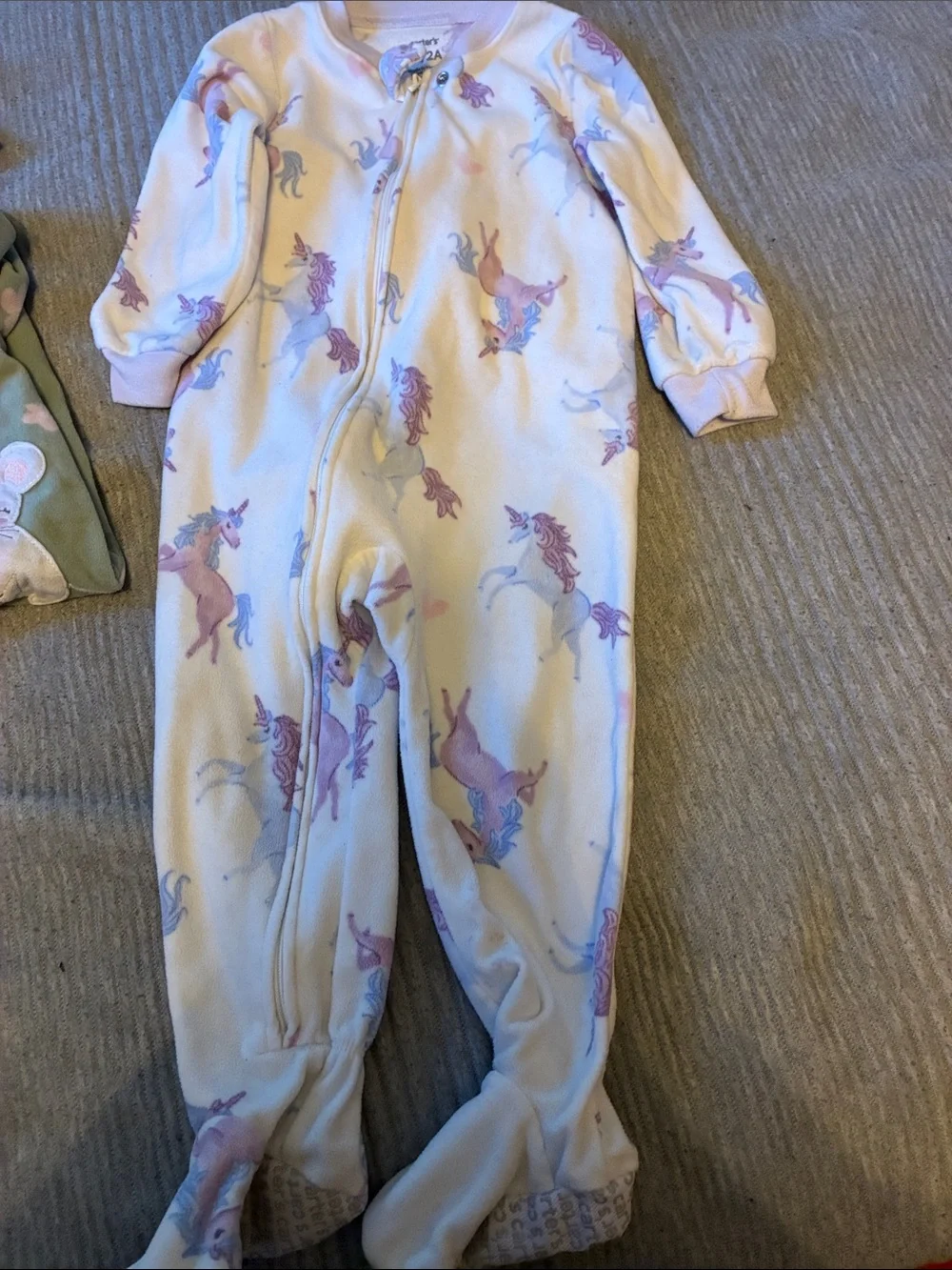4Carter's Purple, Green & Cream Footed One-Piece Sleepers - Unicorn Moon Prints